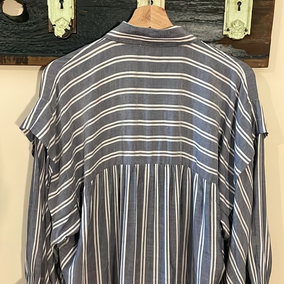 Harshman Randall Grey White Twin Striped Oversized Button Down Blouse Size Small - Picture 12 of 15